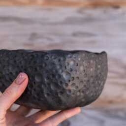 Dotted Decorative Handmade Black Ceramic Planter For Indoor Plants. Textured Rectangular Pottery Unglazed Pot. Modern, Minimalist - thumbnail 2