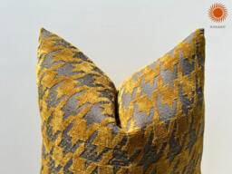 Mustard Houndstooth Pillow Cover, Modern Yellow Grey Cushion - Duties Paid Usa - thumbnail 1