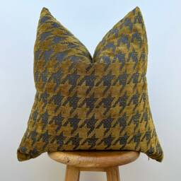 Mustard Houndstooth Pillow Cover, Modern Yellow Grey Cushion - Duties Paid Usa - thumbnail 2