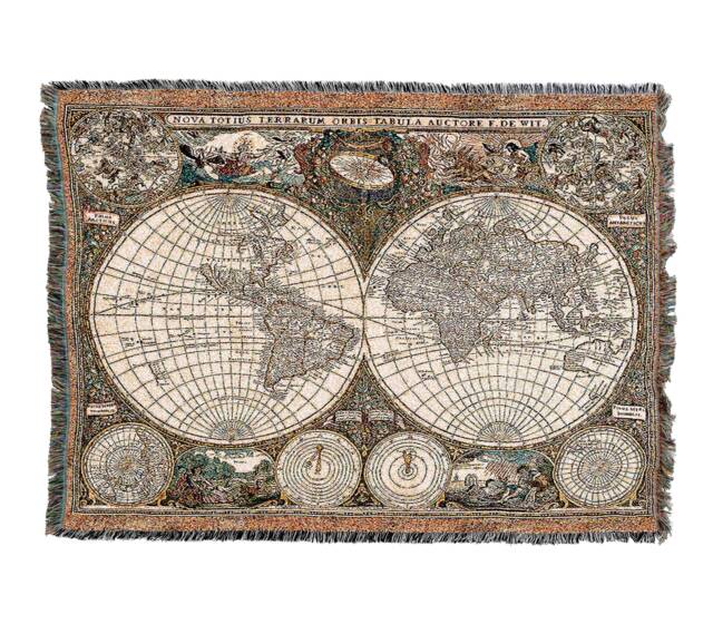 Old World Antique Map Woven Tapestry Throw Blanket, Large Soft Comforting, Artistic Textured Design 100% Cotton Made in Usa 72x54 - image 1