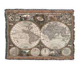 Old World Antique Map Woven Tapestry Throw Blanket, Large Soft Comforting, Artistic Textured Design 100% Cotton Made in Usa 72x54 - thumbnail 1