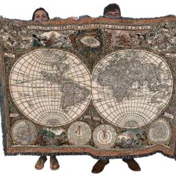 Old World Antique Map Woven Tapestry Throw Blanket, Large Soft Comforting, Artistic Textured Design 100% Cotton Made in Usa 72x54 - thumbnail 2