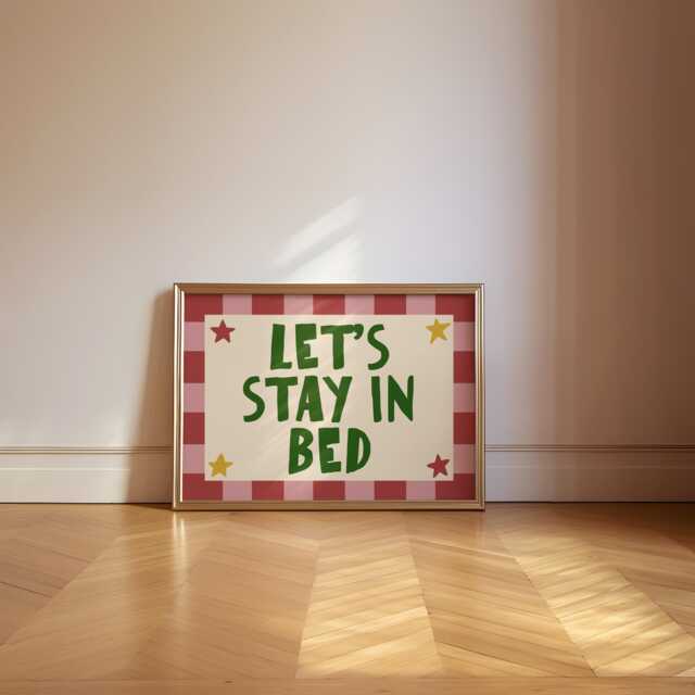 Let's Stay in Bed Print - Mid Century Wall Art, Cool Retro Typography Poster, Modern Bedroom Decor, Playful Trendy Guest Room Colourful - image 1