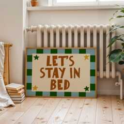 Let's Stay in Bed Print - Mid Century Wall Art, Cool Retro Typography Poster, Modern Bedroom Decor, Playful Trendy Guest Room Colourful - thumbnail 3