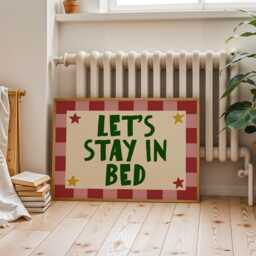 Let's Stay in Bed Print - Mid Century Wall Art, Cool Retro Typography Poster, Modern Bedroom Decor, Playful Trendy Guest Room Colourful - thumbnail 2