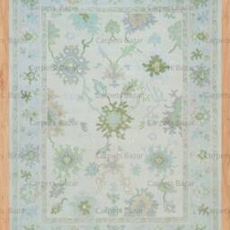 Cream Oushak Rug, 9x12 Hand-Knotted Wool Floral Vine Design Ar_3726 - thumbnail 2