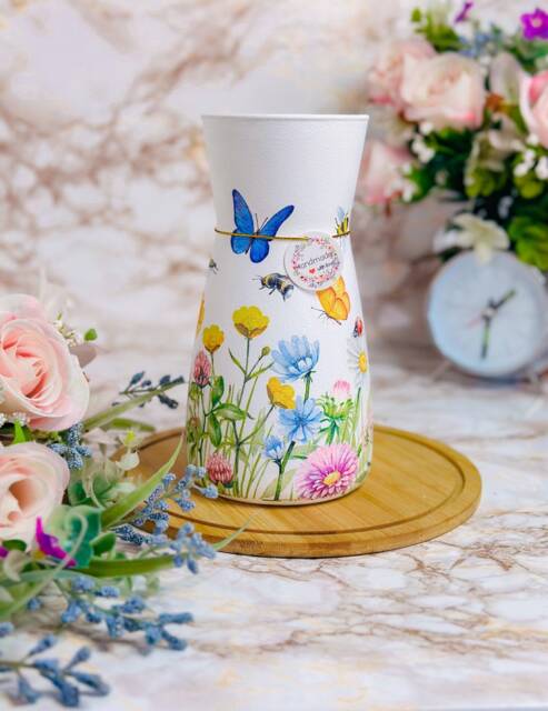 Handmade Decoupage Glass Vase, Floral Butterfly Design, Home Decor - image 1