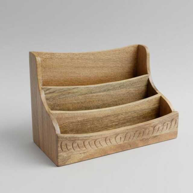 Solid Mango Wood Letter Rack/Desk Tidy, Ideal To Hold Stationary, Letters, Pens Etc - image 1