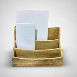 Solid Mango Wood Letter Rack/Desk Tidy, Ideal To Hold Stationary, Letters, Pens Etc - thumbnail 3