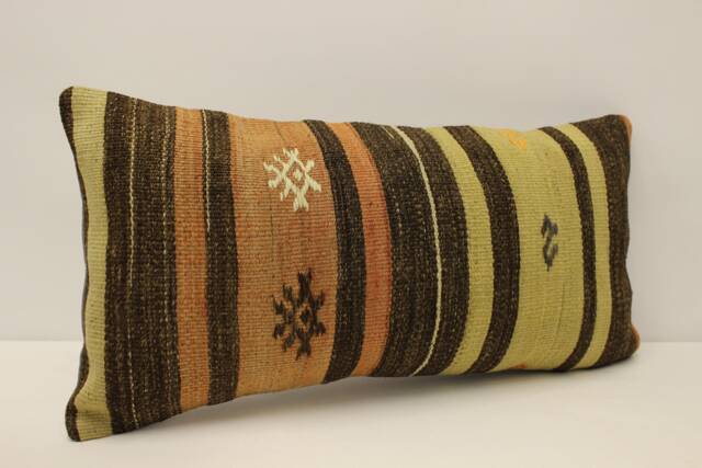 Handwoven Wool Kilim Pillow, 12x24 Bohemian Cushion Cover - image 1