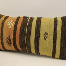 Handwoven Wool Kilim Pillow, 12x24 Bohemian Cushion Cover - thumbnail 3