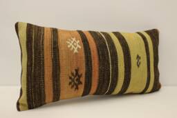 Handwoven Wool Kilim Pillow, 12x24 Bohemian Cushion Cover