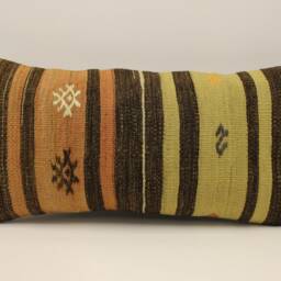 Handwoven Wool Kilim Pillow, 12x24 Bohemian Cushion Cover - thumbnail 2