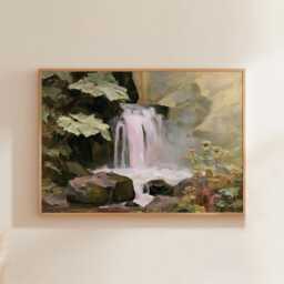 Forest Waterfall Poster, Green Landscape Print, Nature Wall Art, Paper - thumbnail 1