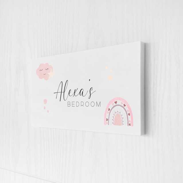 Bedroom Door Sign Personalised Pastel Rainbow Girls Decor, Foam Board Wall Hanging - 180x100mm, Indoor Use - image 1