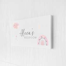 Bedroom Door Sign Personalised Pastel Rainbow Girls Decor, Foam Board Wall Hanging - 180x100mm, Indoor Use - thumbnail 1