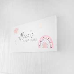 Bedroom Door Sign Personalised Pastel Rainbow Girls Decor, Foam Board Wall Hanging - 180x100mm, Indoor Use - thumbnail 3