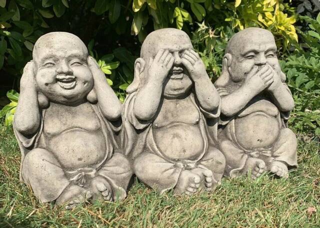 stone Garden See Hear Speak No Evil Buddha All in One Ornament Gift - image 1