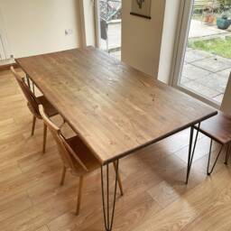 Bespoke Handmade Wooden Hairpin Legs Dark Waxed Solid Wood Dining Kitchen Natural Table Desk. 180 X 79cm - thumbnail 2