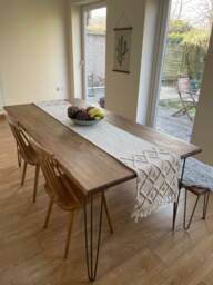 Bespoke Handmade Wooden Hairpin Legs Dark Waxed Solid Wood Dining Kitchen Natural Table Desk. 180 X 79cm - thumbnail 1
