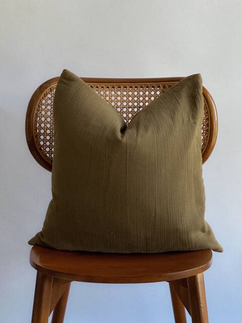 Handmade Hmong Textile Pillow Cover Olive Green Bohemian Decor - image 1