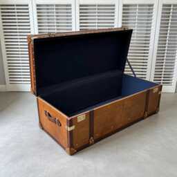 Tan Leather Coffee Table Trunk - Luxury Handmade English Lift Lid Brass Fittings - thumbnail 4