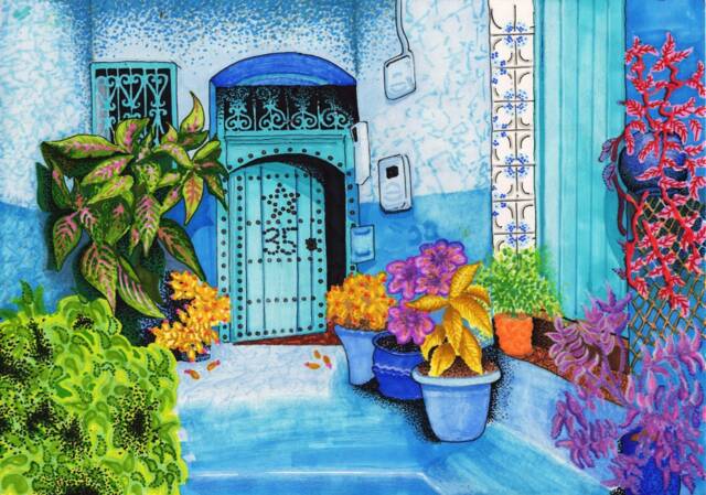 Pen Drawing Of Chefchaouen, Morocco's Blue City - Title Morocco 35