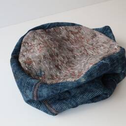 Handmade Wool Pouf Ottoman, Blue Gray Vintage Rug Cover - thumbnail 4