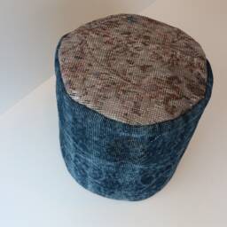 Handmade Wool Pouf Ottoman, Blue Gray Vintage Rug Cover - thumbnail 2