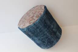Handmade Wool Pouf Ottoman, Blue Gray Vintage Rug Cover