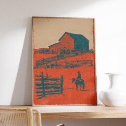 Rustic Barn Landscape Poster, Western Country Art Print - thumbnail 2