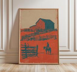 Rustic Barn Landscape Poster, Western Country Art Print - thumbnail 1