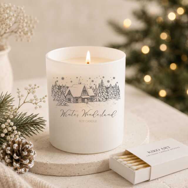 Christmas Engraved Candle - Winter Wonderland White Matt Jar Cotton Wick Scents+- Your Wishes On The Back Of - image 1