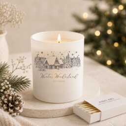 Christmas Engraved Candle - Winter Wonderland White Matt Jar Cotton Wick Scents+- Your Wishes On The Back Of - thumbnail 1