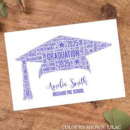 Personalised Mortarboard Cap Word Art Print, Pre School, Nursery Graduation Gift, Custom Wall Framed Picture, Present For Kids Nl - thumbnail 3