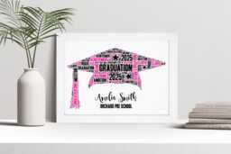 Personalised Mortarboard Cap Word Art Print, Pre School, Nursery Graduation Gift, Custom Wall Framed Picture, Present For Kids Nl - thumbnail 1