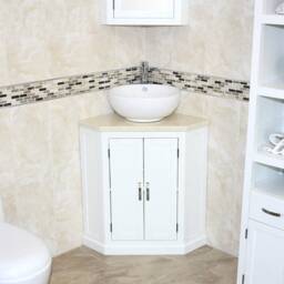 Bathroom Vanity Unit White Corner Wash Stand Marble & Ceramic Basin 501Bpcmcbc - thumbnail 2