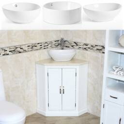 Bathroom Vanity Unit White Corner Wash Stand Marble & Ceramic Basin 501Bpcmcbc