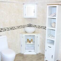 Bathroom Vanity Unit White Corner Wash Stand Marble & Ceramic Basin 501Bpcmcbc - thumbnail 3