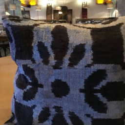 Handwoven Boho Ikat Velvet Pillow Cover Black Silver Uzbek Lumbar Cushion - thumbnail 2