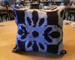 Handwoven Boho Ikat Velvet Pillow Cover Black Silver Uzbek Lumbar Cushion - thumbnail 1
