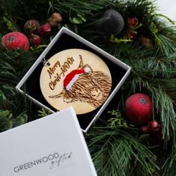 Highland Cow Christmas Tree Ornament - Funny Wooden Animal Decorations Gift Box Optional - thumbnail 1