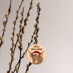 Highland Cow Christmas Tree Ornament - Funny Wooden Animal Decorations Gift Box Optional - thumbnail 2