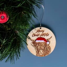 Highland Cow Christmas Tree Ornament - Funny Wooden Animal Decorations Gift Box Optional - thumbnail 3