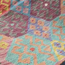 Kilim Rug Multicolour, Handmade Artisan Afghan Turkish Persian Rug, Navajo Moroccan Bohemian Flatweave, Natural Wool Dhurrie 124x77 cm - thumbnail 4