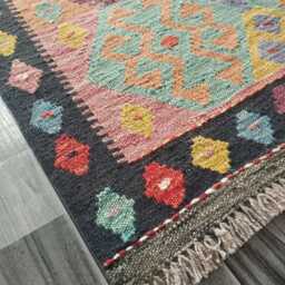 Kilim Rug Multicolour, Handmade Artisan Afghan Turkish Persian Rug, Navajo Moroccan Bohemian Flatweave, Natural Wool Dhurrie 124x77 cm - thumbnail 3