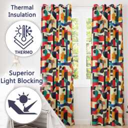 Abstract Modern Geometric Shapes Colorful Layered Design Seamless Pattern Readymade Eyelet Ring Top Thermal 100% Blackout Curtains - thumbnail 3