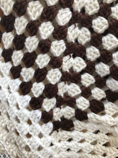 Crocheted Baby Blanket - New Gift Granny Square Brown & Cream - image 1