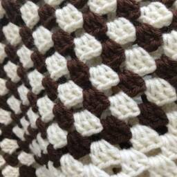 Crocheted Baby Blanket - New Gift Granny Square Brown & Cream - thumbnail 2