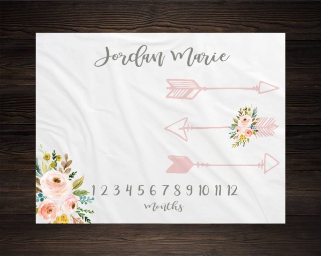 Personalized Milestone Blanket Month Growth Tracker Minky Fleece Custom Girl Baby Shower Gift Watercolor Floral Newborn - image 1